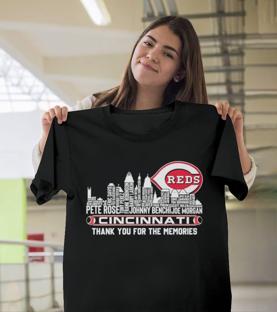 Cincinnati Reds Legends Skyline Thank You For The Memories T-Shirt