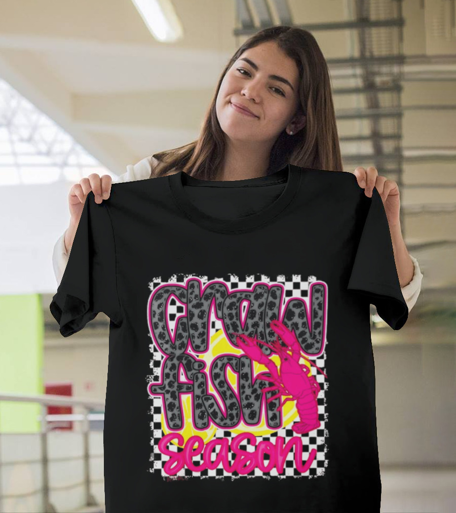 Crawfish Season Pink Lobster Bold Text Fun T-Shirt