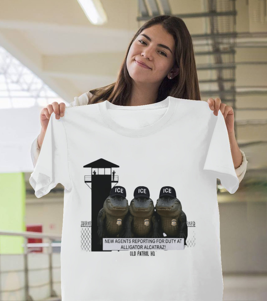 Alligator Alcatraz ICE Agents Guarding Prison Tower Scene T-Shirt