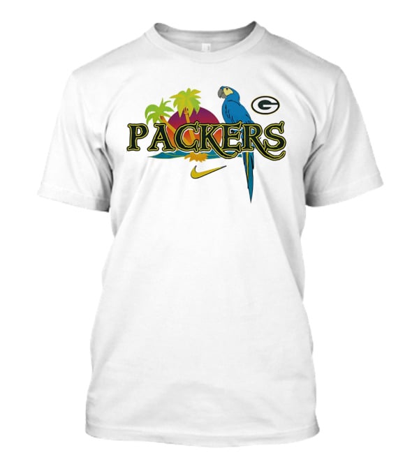 Packers Tropical Parrot Palm Trees G Logo Nike Fan Wear T-Shirt
