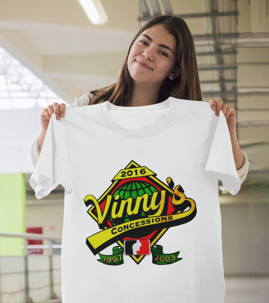 Vinny's Concessions 1997 2003 2016 Globe Ribbon T-Shirt