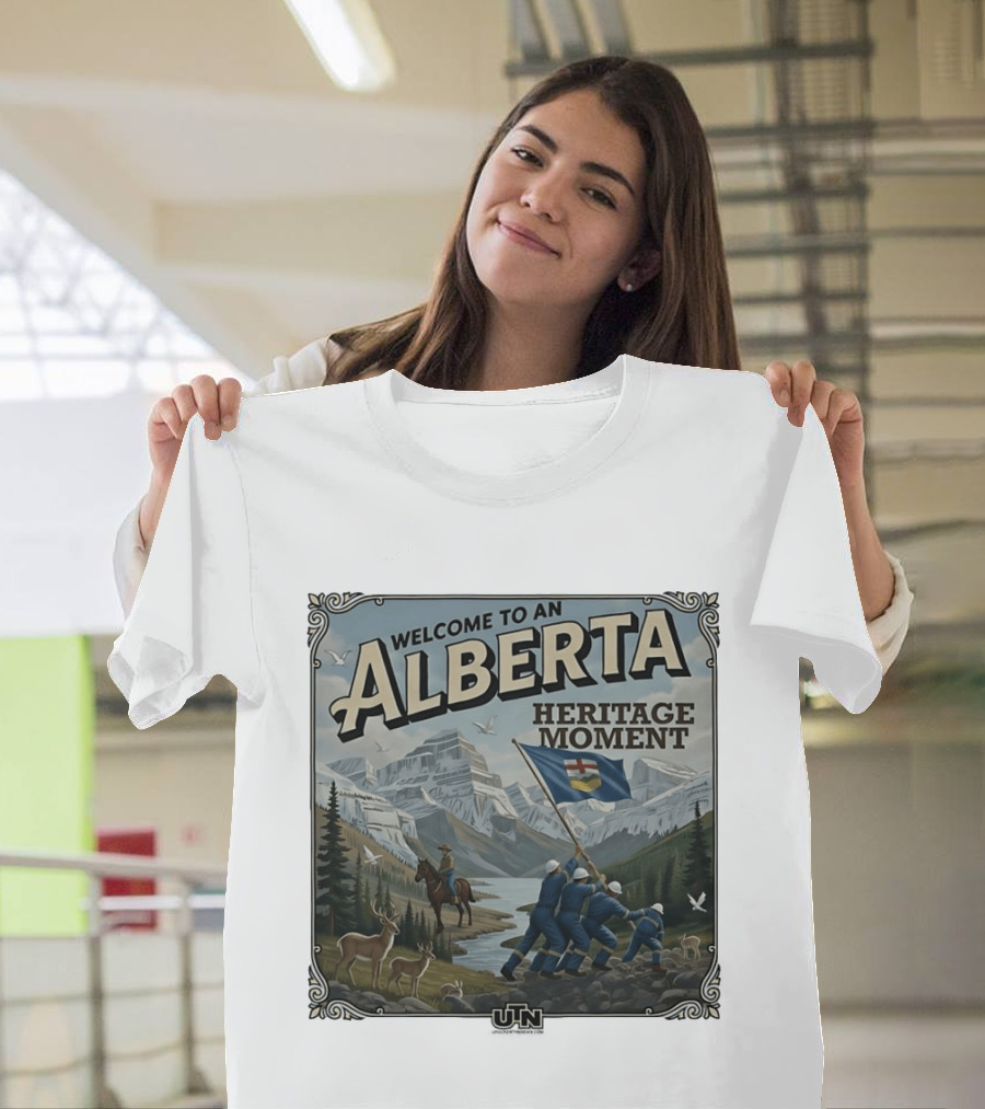 Welcome To An Alberta Heritage Moment Iwo Jima Inspired Rockies Scene T-Shirt