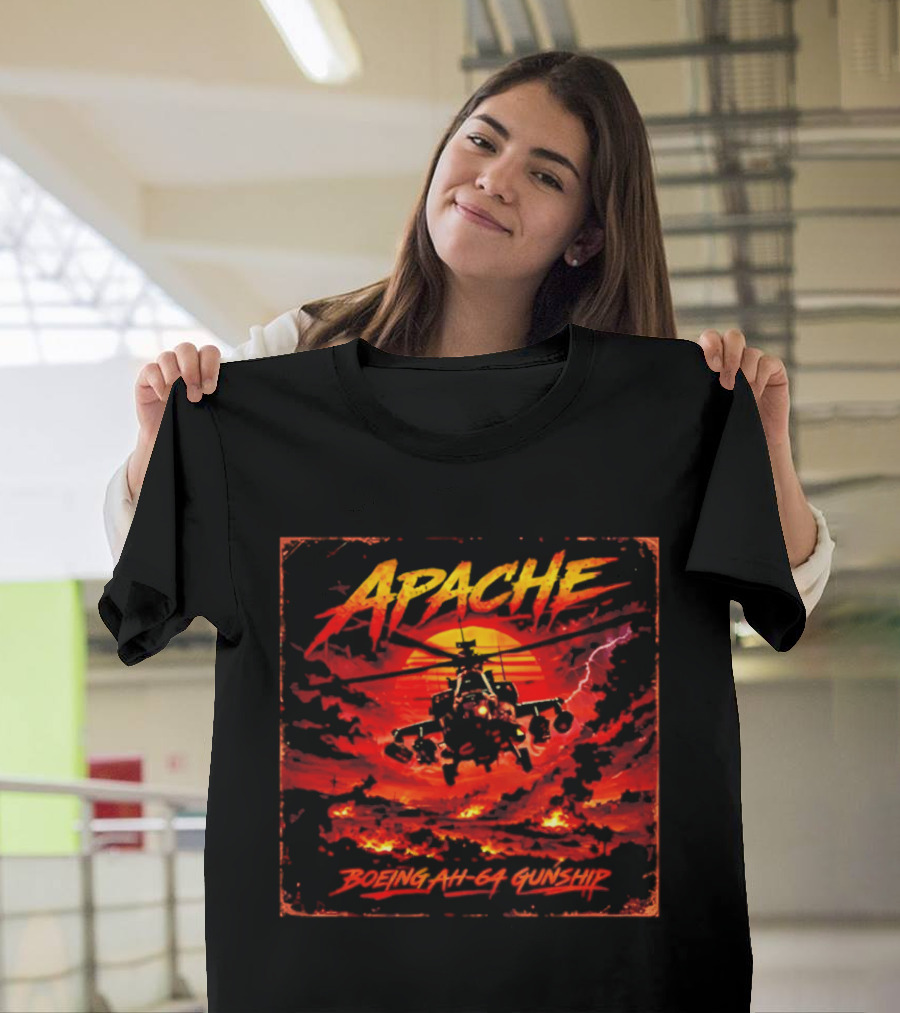Apache Boeing AH 64 Gunship Sunset Storm Scene T-Shirt