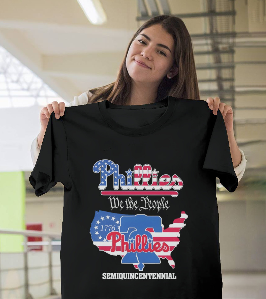 Philadelphia Phillies 1776 We The People Semiquincentennial USA Map Liberty Bell T-Shirt