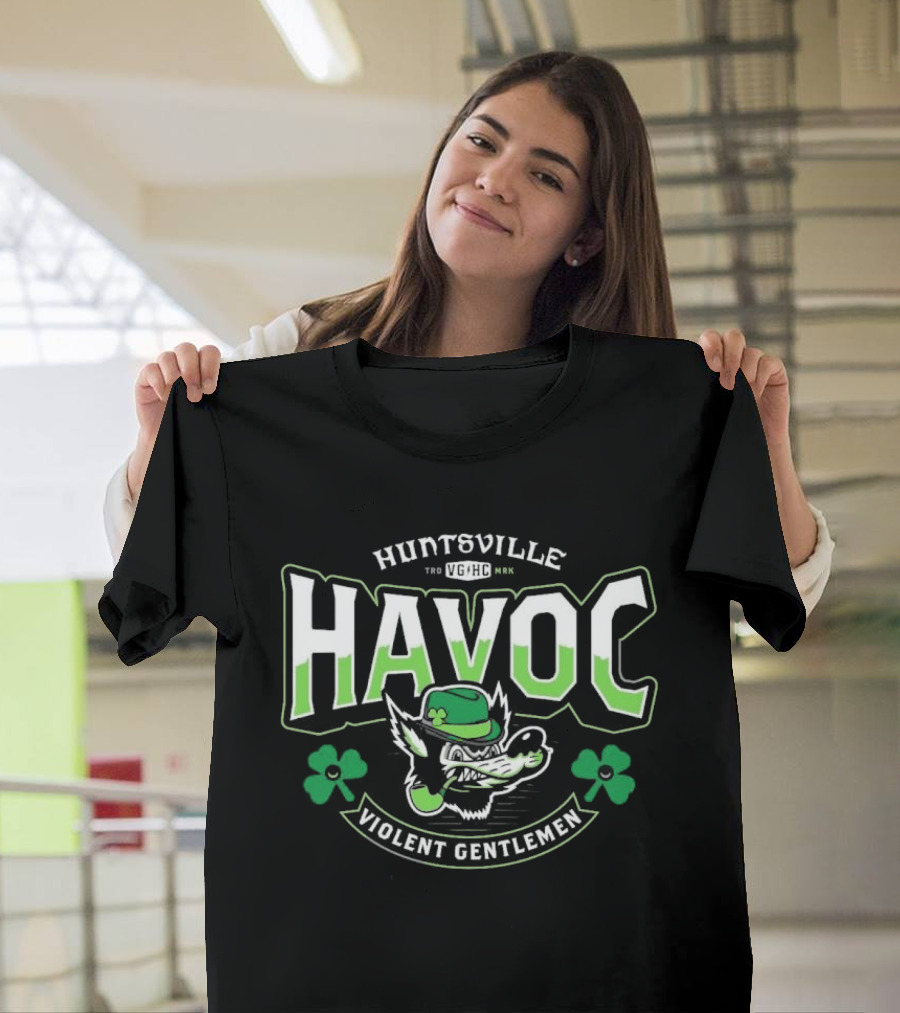 Huntsville Havoc Violent Gentlemen St. Patrick's Day Shamrock Clover Bulldog T-Shirt