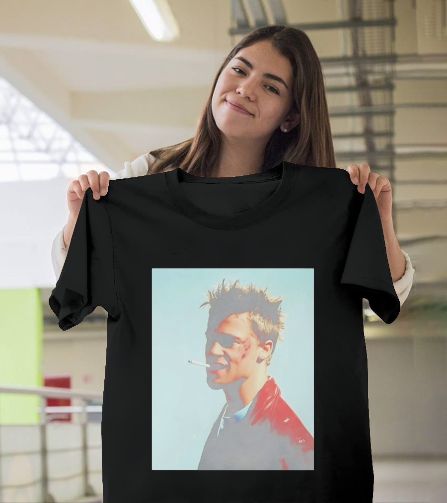 Brad Pitt Fight Club Smoking Tyler Durden Red Jacket Iconic Image T-Shirt