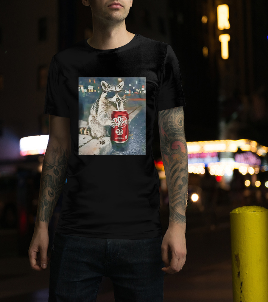 Raccoon Drinking Dr Pepper Meme Funny Soda Animal T-Shirt
