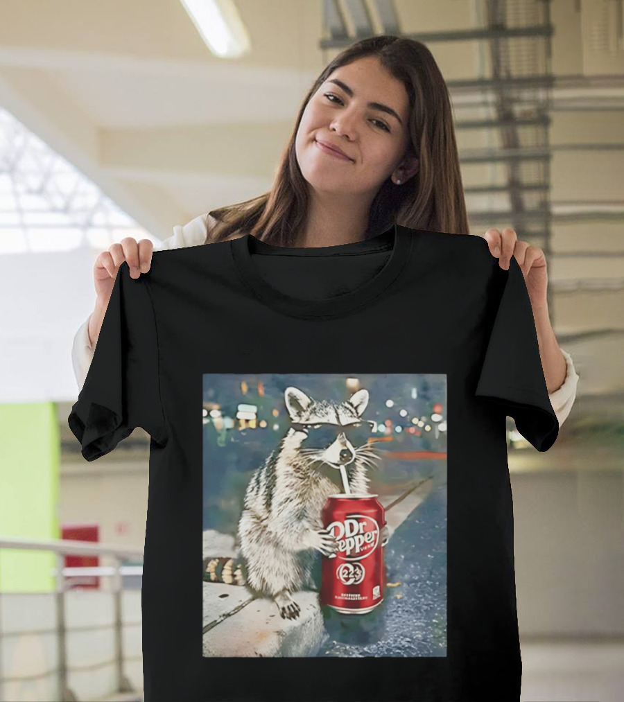 Raccoon Drinking Dr Pepper Meme Funny Soda Animal T-Shirt
