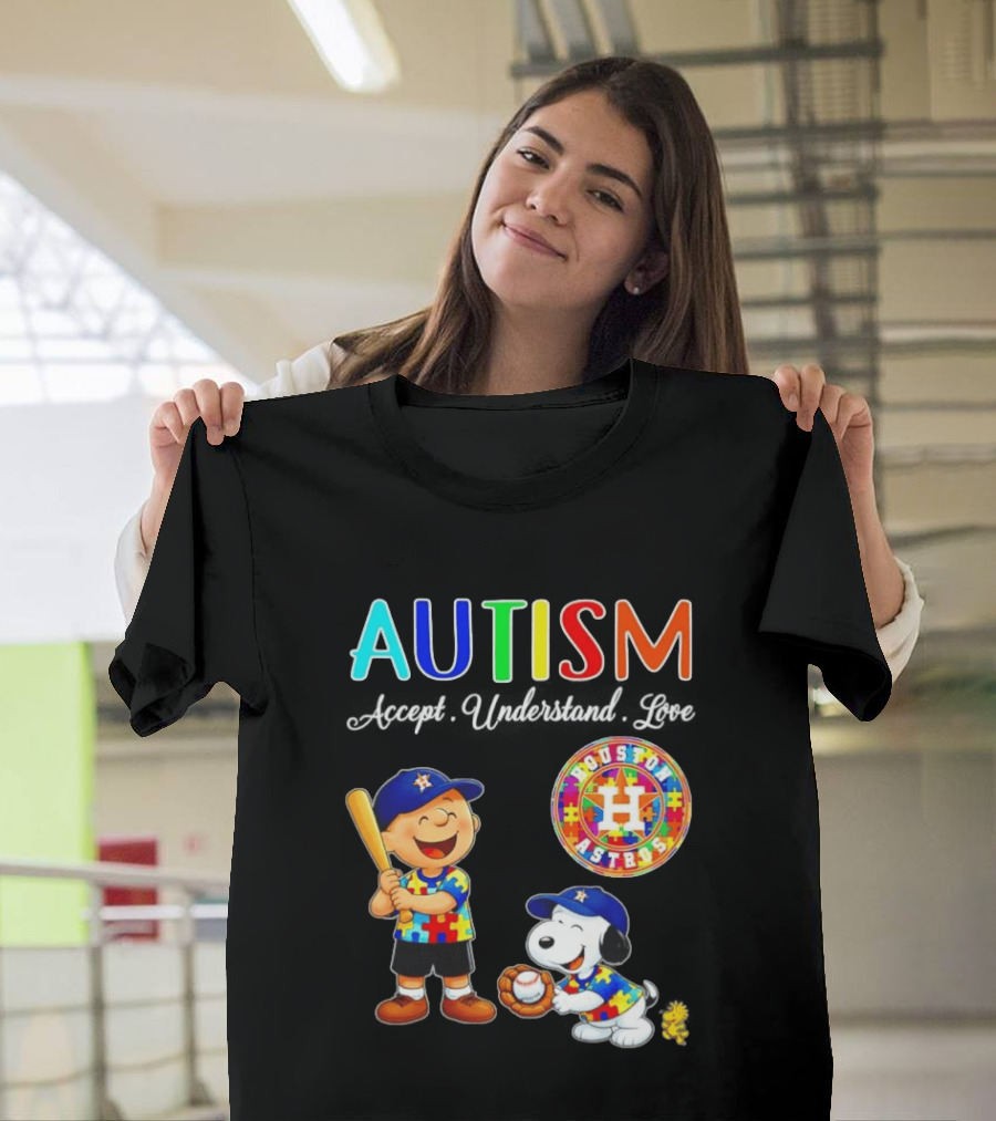 Autism Accept Understand Love Charlie Brown Snoopy Houston Astros MLB T-Shirt
