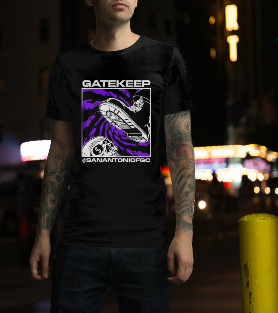 Gatekeep San Antonio Fighting Game Community Sneaker Skull T-Shirt