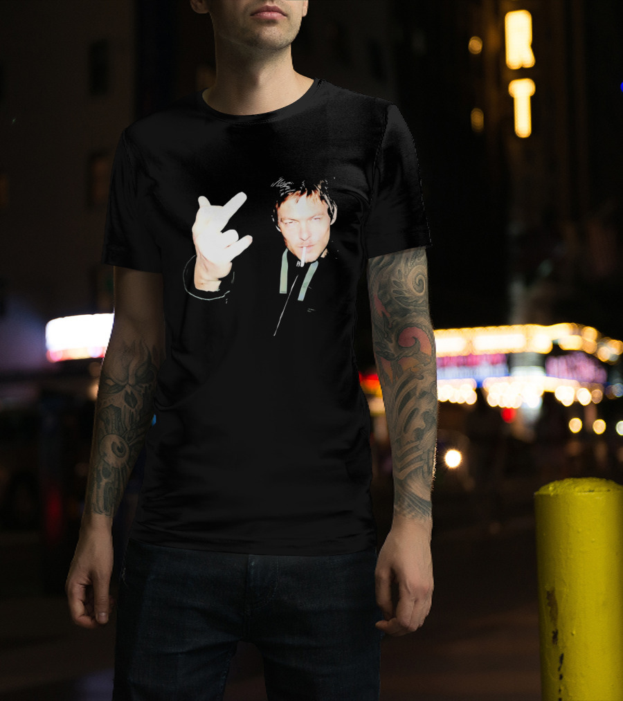 Norman Reedus The Walking Dead Daryl Dixon Middle Finger Smoking T-Shirt