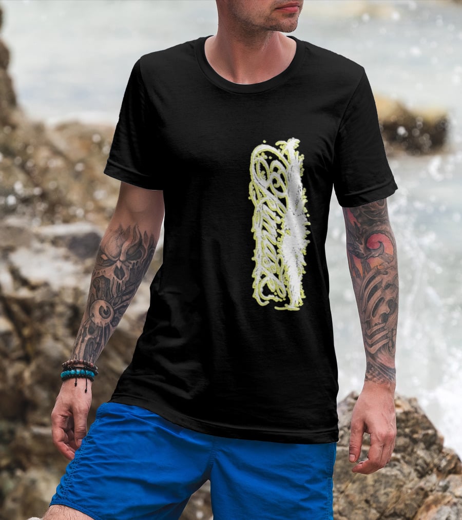 Ski Mask Script Neon Yellow Graffiti Style Vertical T-Shirt