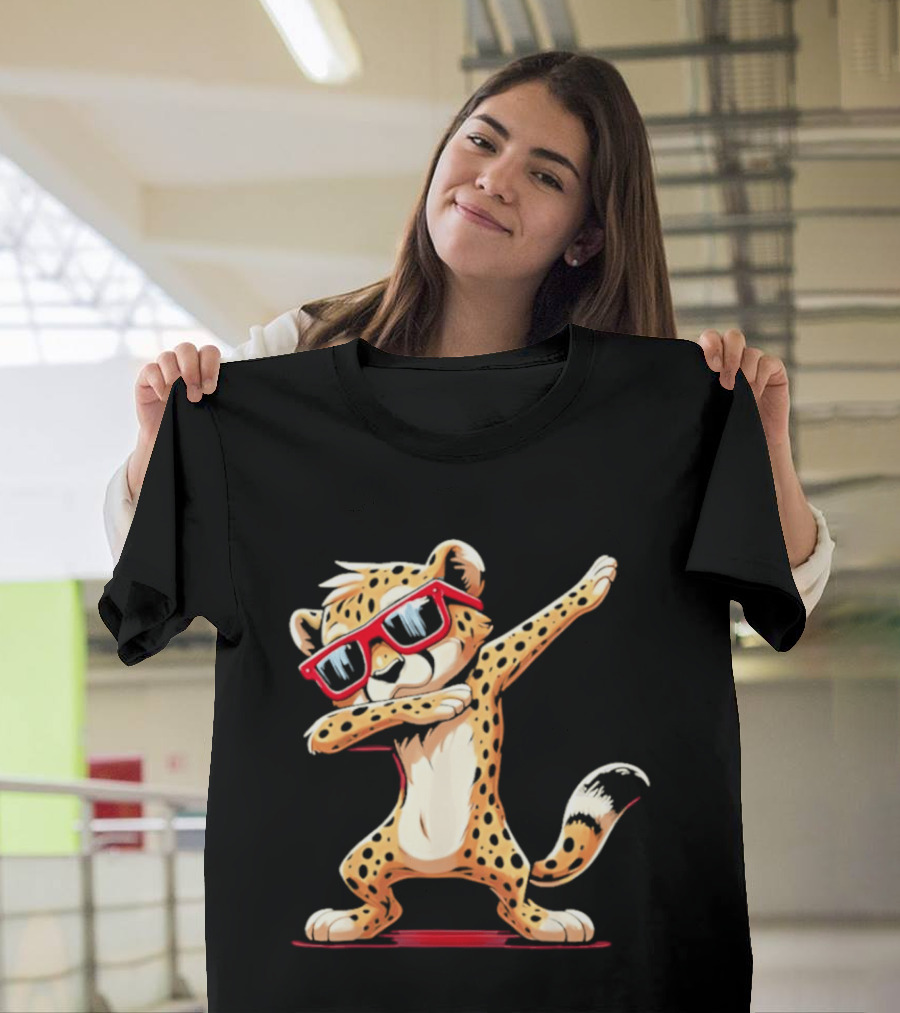 Cheetah Dabbing With Red Sunglasses Animal Pose T-Shirt