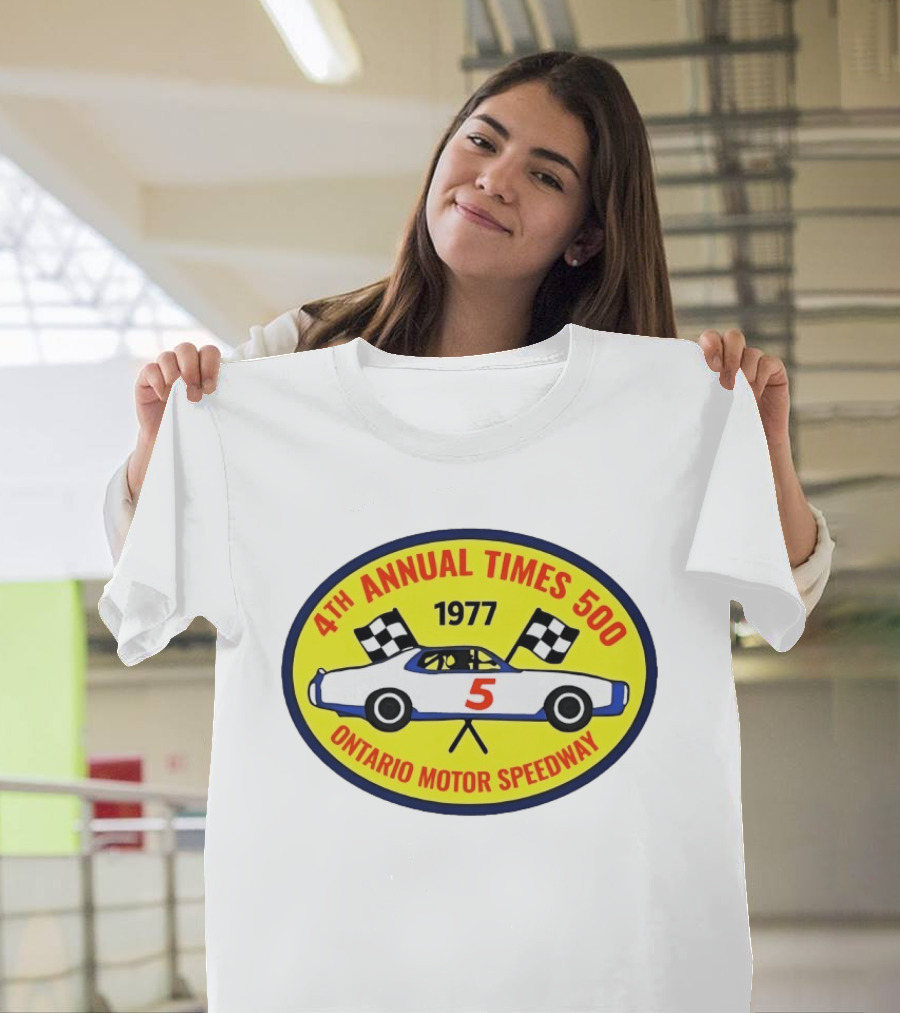 4th Annual Times 500 Ontario Motor Speedway 1977 Race Car Checkered Flags T-Shirt
