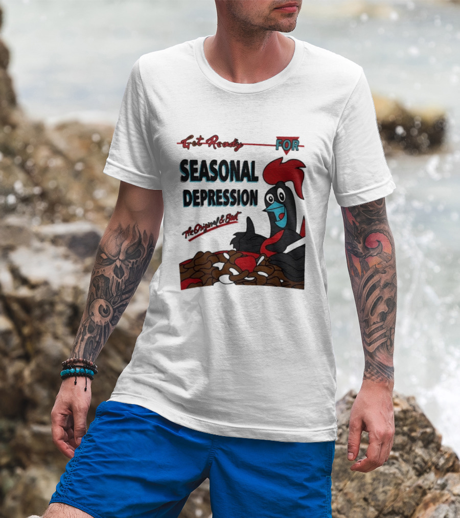 Get Ready For Seasonal Depression Rooster Cereal Red Black Cartoon T-Shirt