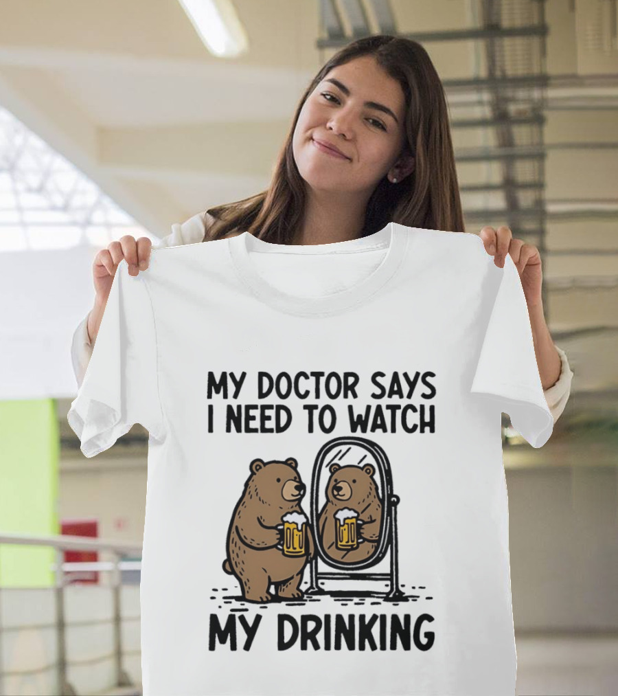 Bear Ing Drinking In Mirror With Beer T-Shirt