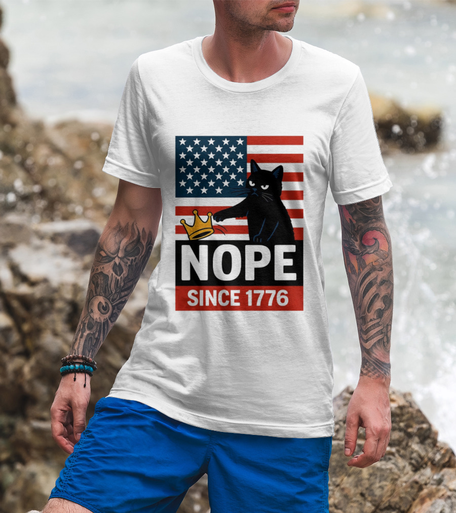 Nope Since 1776 Black Cat Anti MAGA Protest American Flag T-Shirt