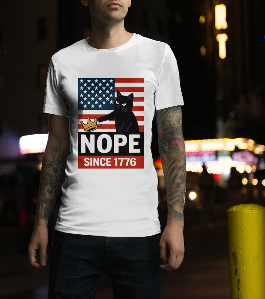 Nope Since 1776 Black Cat Anti MAGA Protest American Flag T-Shirt