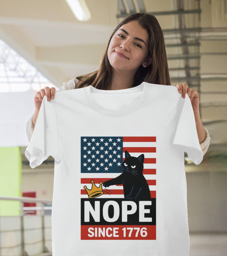 Nope Since 1776 Black Cat Anti MAGA Protest American Flag T-Shirt
