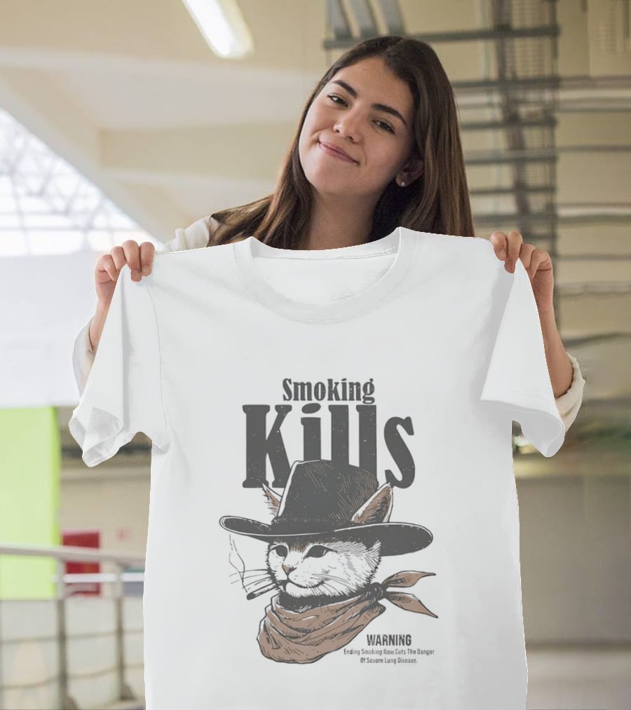 Cowboy Cat Smoking Kills Warning Smoking Kills Warning Ending Smoking Now Cuts The Danger T-Shirt
