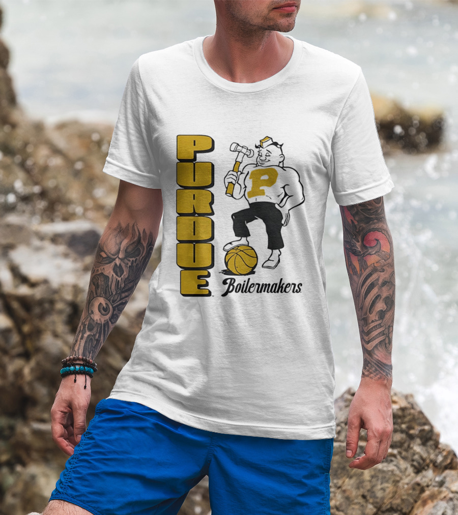 Purdue Boilermakers Basketball Hammer 1970s Retro Team T-Shirt