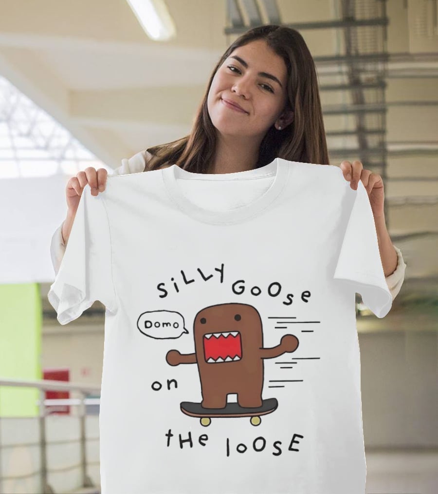 Silly Goose On The Loose Cute Brown Character Skateboarding Fun T-Shirt