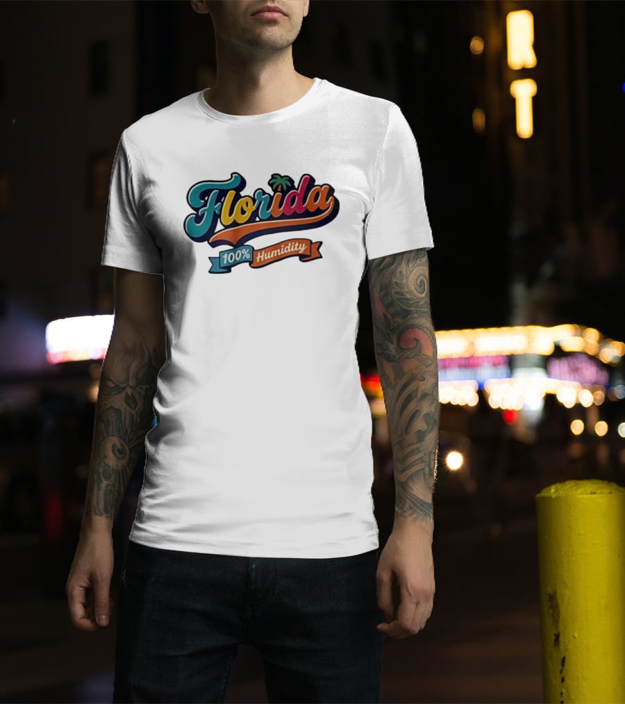 Florida 100% Humidity Colorful Palm Script T-Shirt