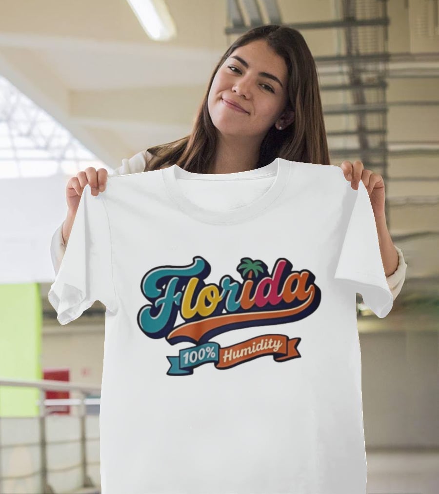 Florida 100% Humidity Colorful Palm Script T-Shirt