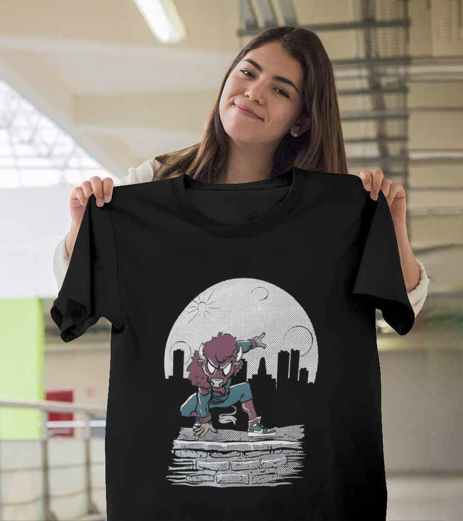 Bison Be A Hero Buffalo Bills Cityscape Dynamic Pose T-Shirt