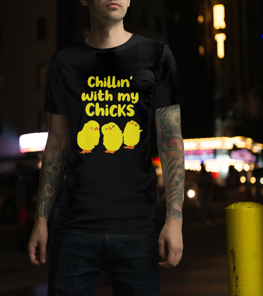 Chillin' With My Chicks Cute Yellow Cartoon Birds T-Shirt