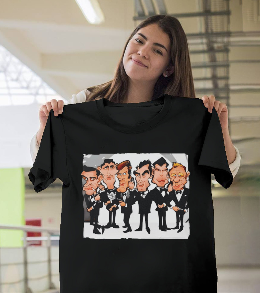 Six Faces One Spy James Bond Caricature Collection T-Shirt