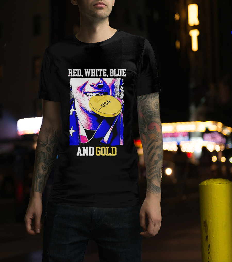 Red White Blue And Gold USA Hockey 2026 Winter Olympics Jack Hughes T-Shirt