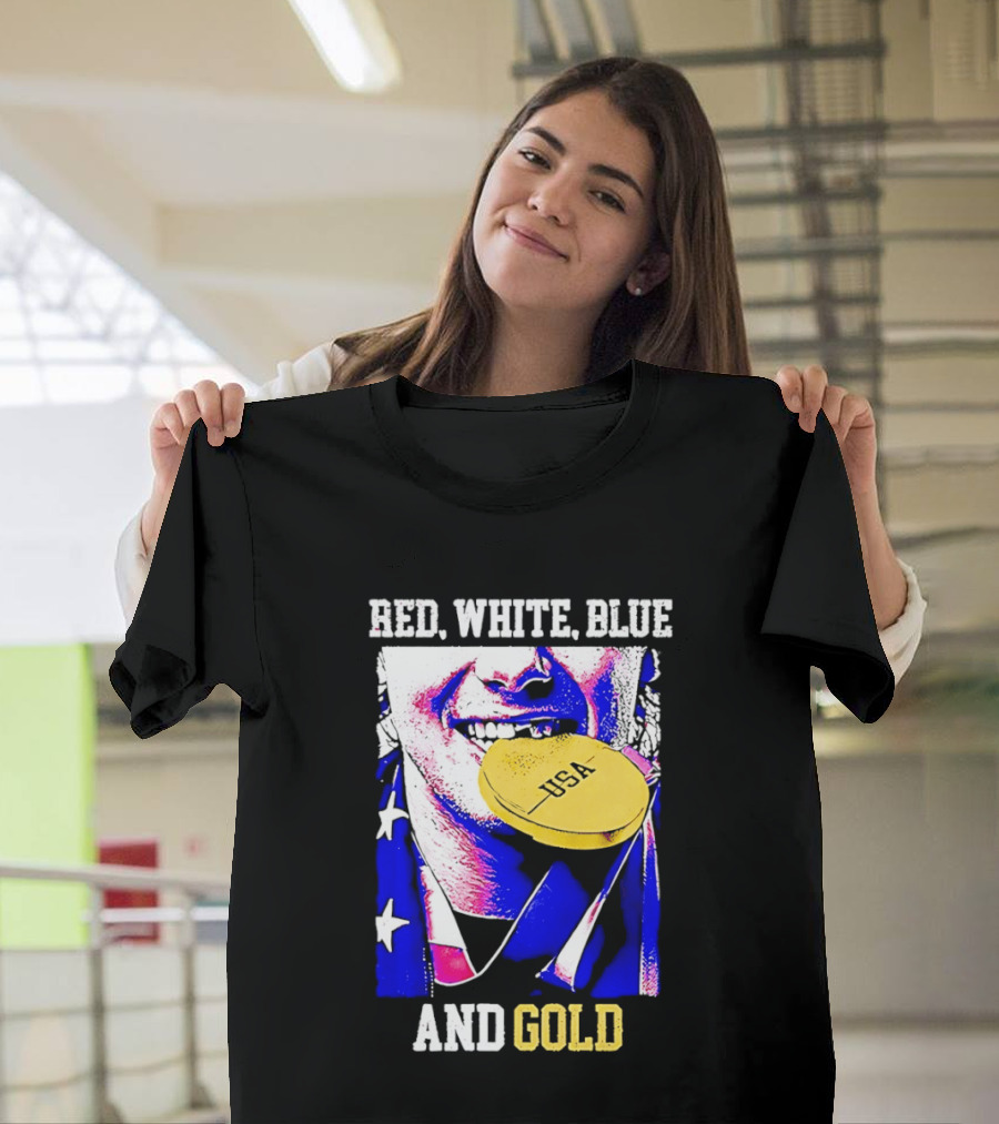 Red White Blue And Gold USA Hockey 2026 Winter Olympics Jack Hughes T-Shirt