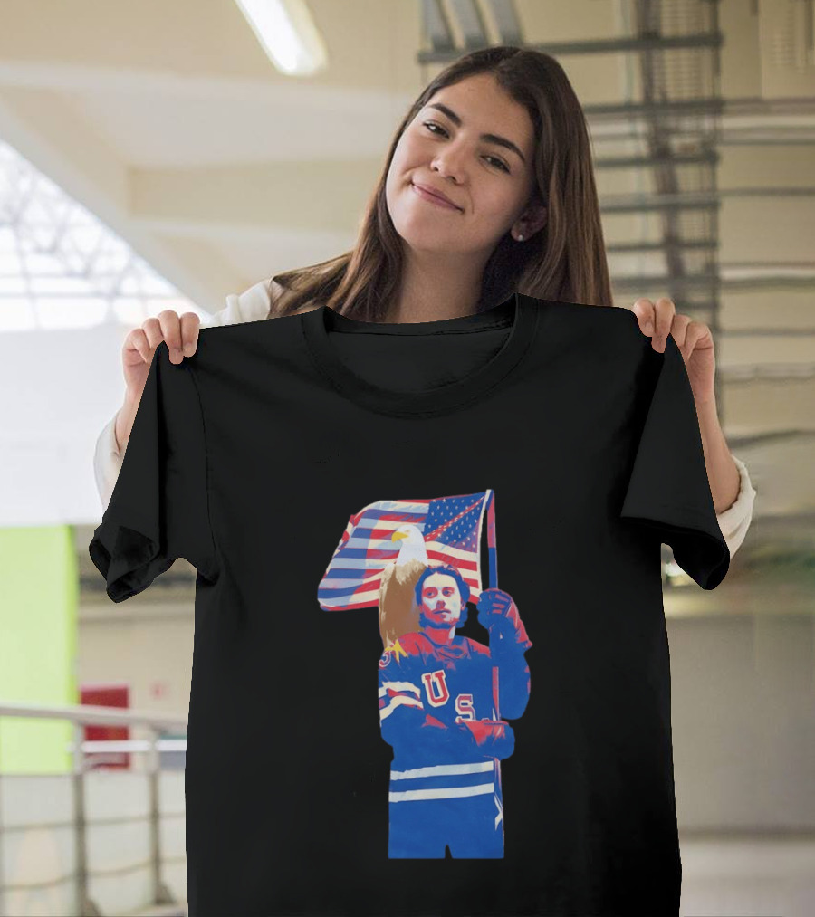 USA Hockey Jack Hughes American Flag Bald Eagle T-Shirt