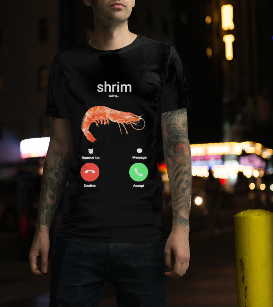 Shrim Phone Call User Interface Prank Joke Prawn Shrimp Emoji T-Shirt