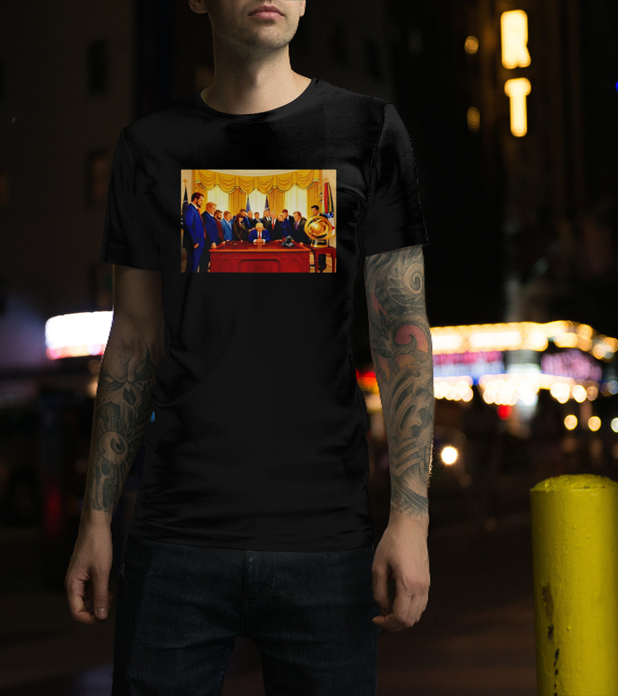 Oval Office Prayer Gathering Trump Anime Style Amid Iran Tensions T-Shirt