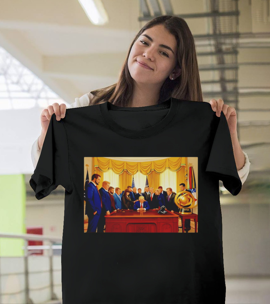 Oval Office Prayer Gathering Trump Anime Style Amid Iran Tensions T-Shirt