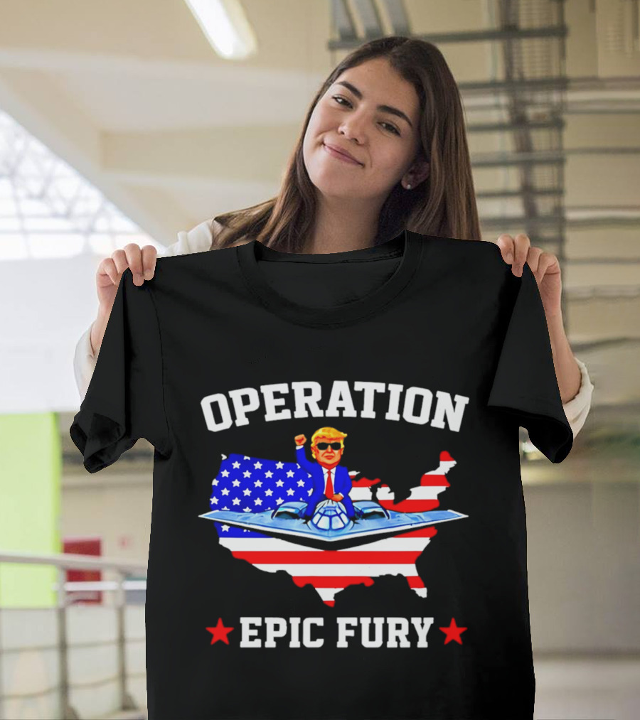 Operation Epic Fury Trump Fighter Jet USA Map T-Shirt