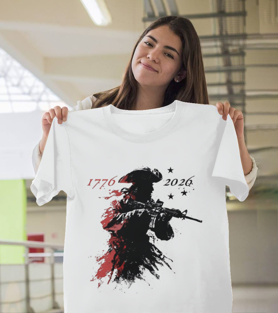 Patriotic Soldier 1776 2026 Black And Blood Rifle Painting T-Shirt