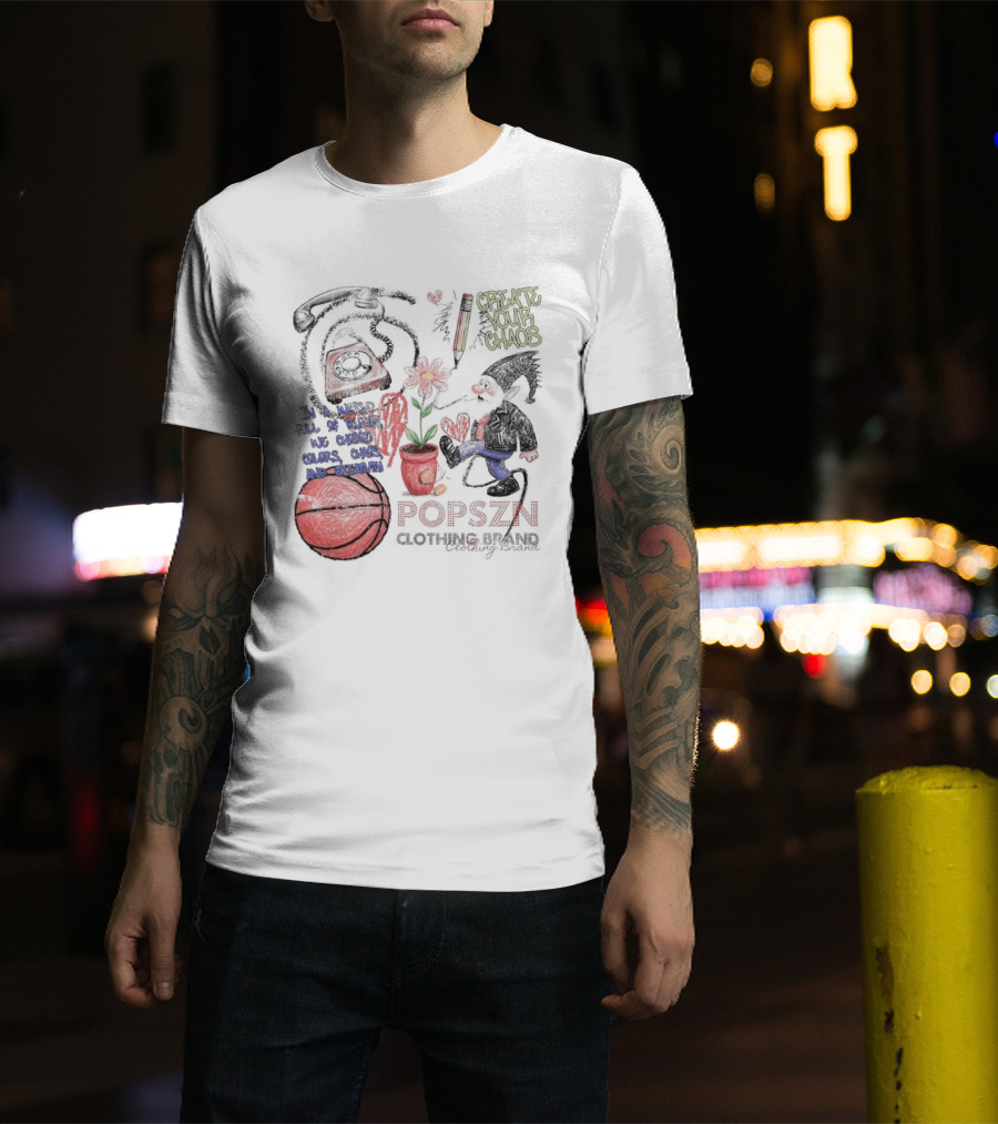 Popszn Create Your Chaos Basketball Gnome And Vintage Phone With Heart Flower T-Shirt