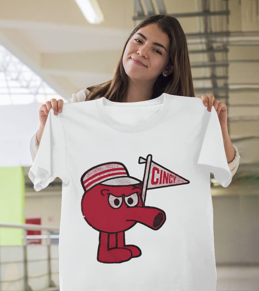 Redbert Cincinnati Reds Queen City Cincy Flag 8 Bit T-Shirt