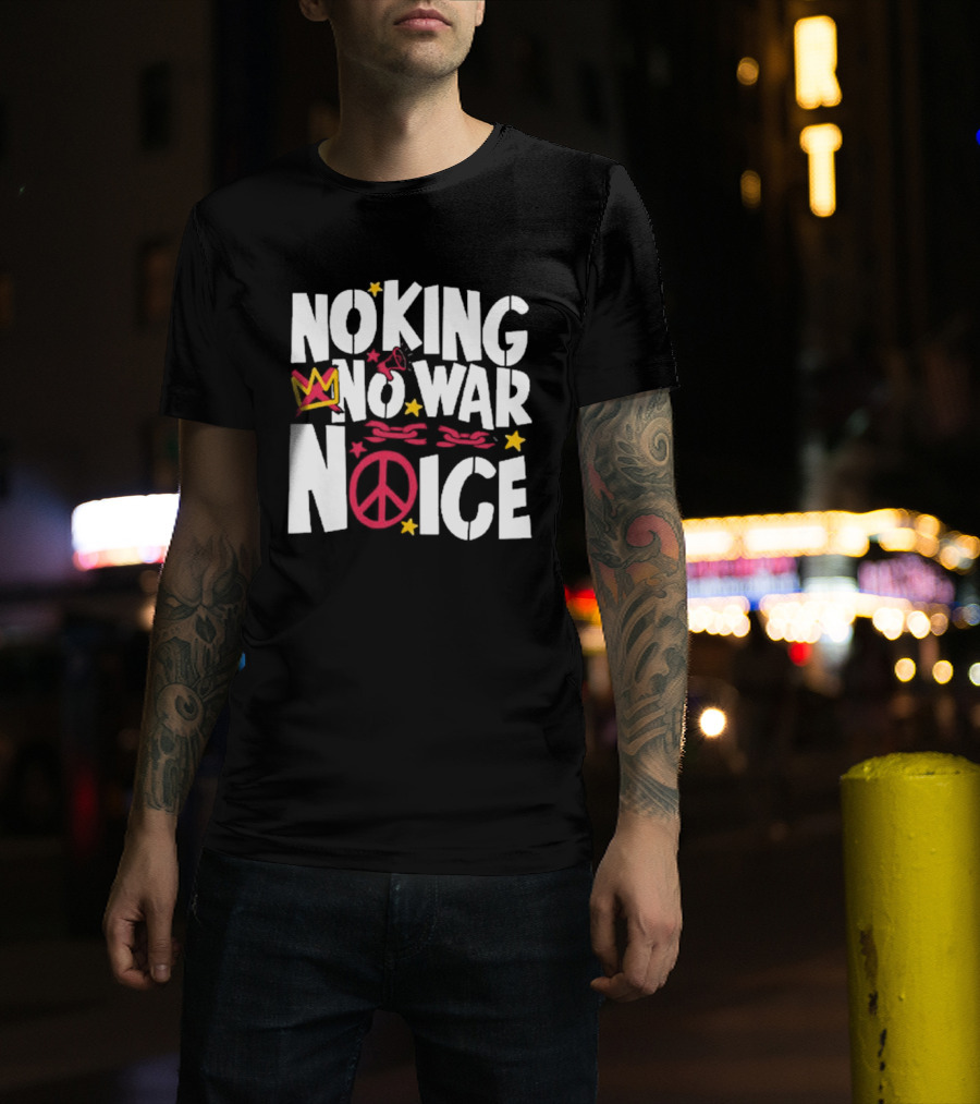 No King No War No ICE Peace Symbol Red Crown Yellow Stars T-Shirt