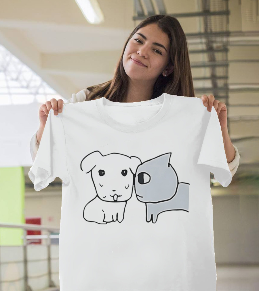 Don't Look At Me Cat And Dog Face Doodle T-Shirt