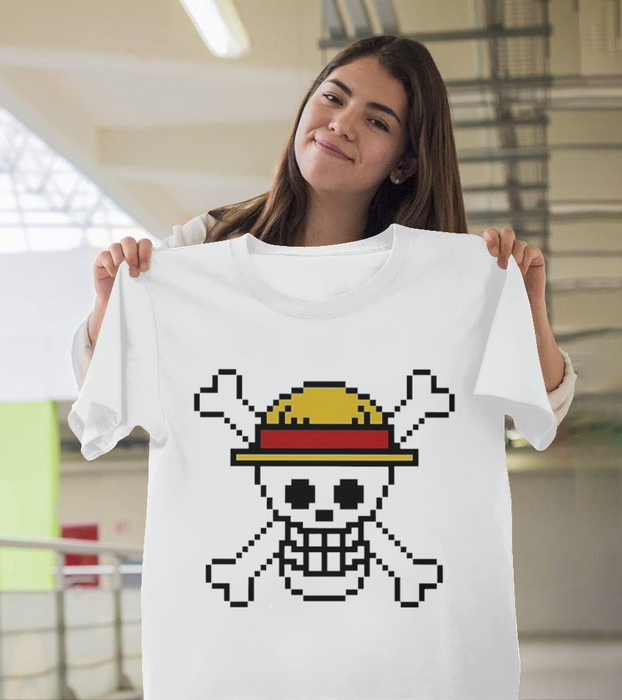 Jolly Roger Pixel Art One Piece Luffy Hat Crossbones T-Shirt