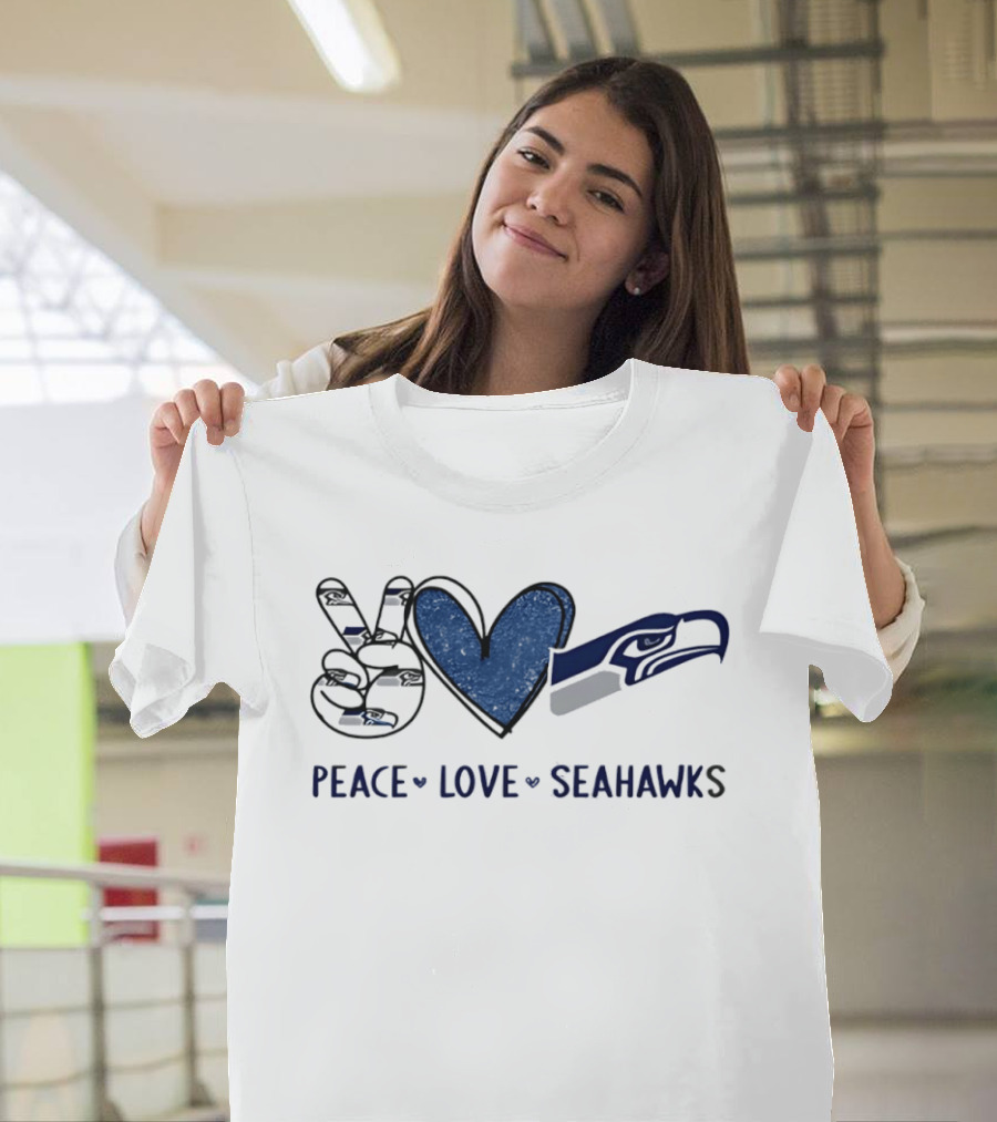 Peace Love Seattle Seahawks Blue Heart T-Shirt