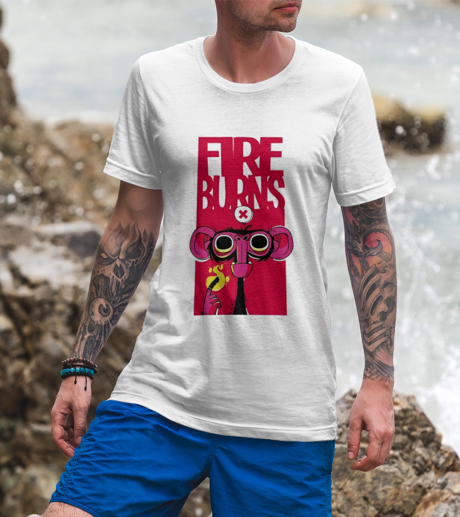 FIre Burns Monkey With Burning Hand T-Shirt