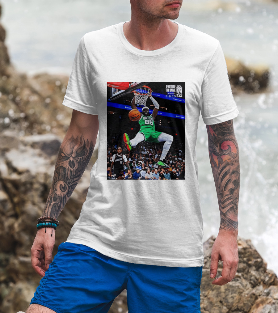 Neemias Queta Boston Celtics Dunk Action Photo With PIMCO At NBA Game T-Shirt