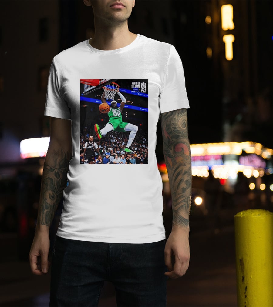Neemias Queta Boston Celtics Dunk Action Photo With PIMCO At NBA Game T-Shirt