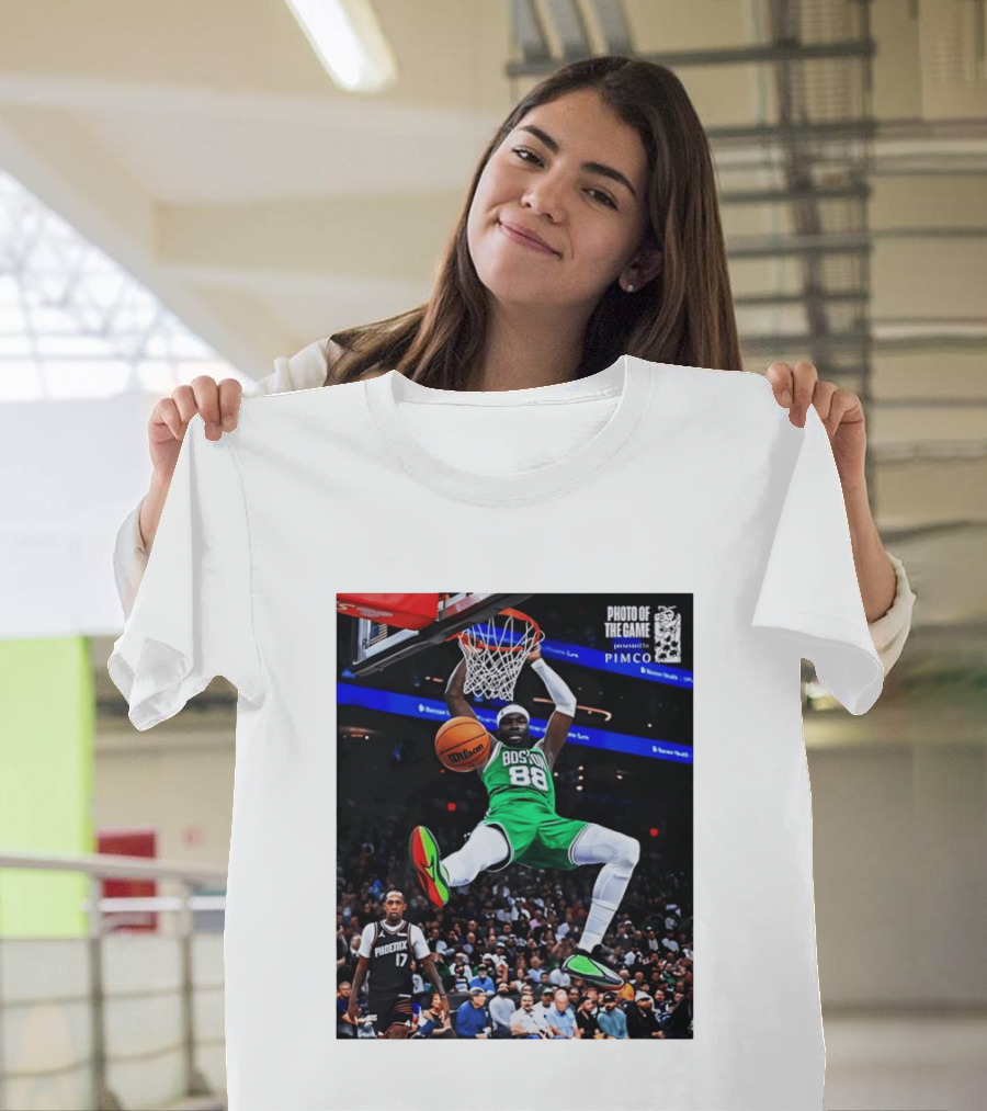 Neemias Queta Boston Celtics Dunk Action Photo With PIMCO At NBA Game T-Shirt