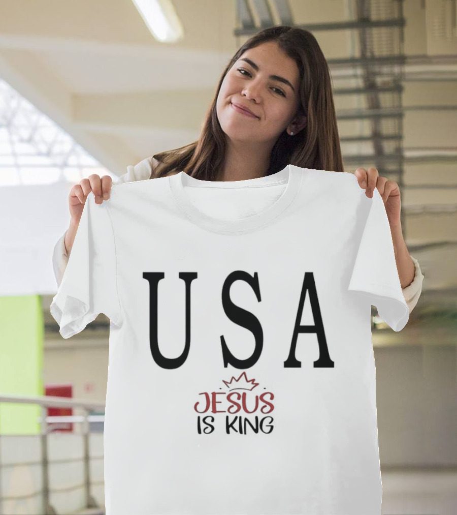 USA Jesus Is King Red Crown T-Shirt
